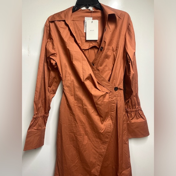 NEW A.L.C Calvin Wrap Dress In Dark Firenze size 2 cotton women’s designer - Picture 3 of 9